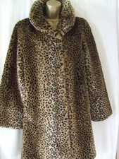 Biba Ltd. Edit. Size 16 Brown Black Leopard Print Velvet Goldmine Faux Fur Coat
