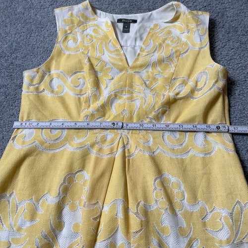 Muse Women’s Shift Mini Dress Sz 8 Yellow Floral Lace Pleated Front Sleeveless - Picture 7 of 13