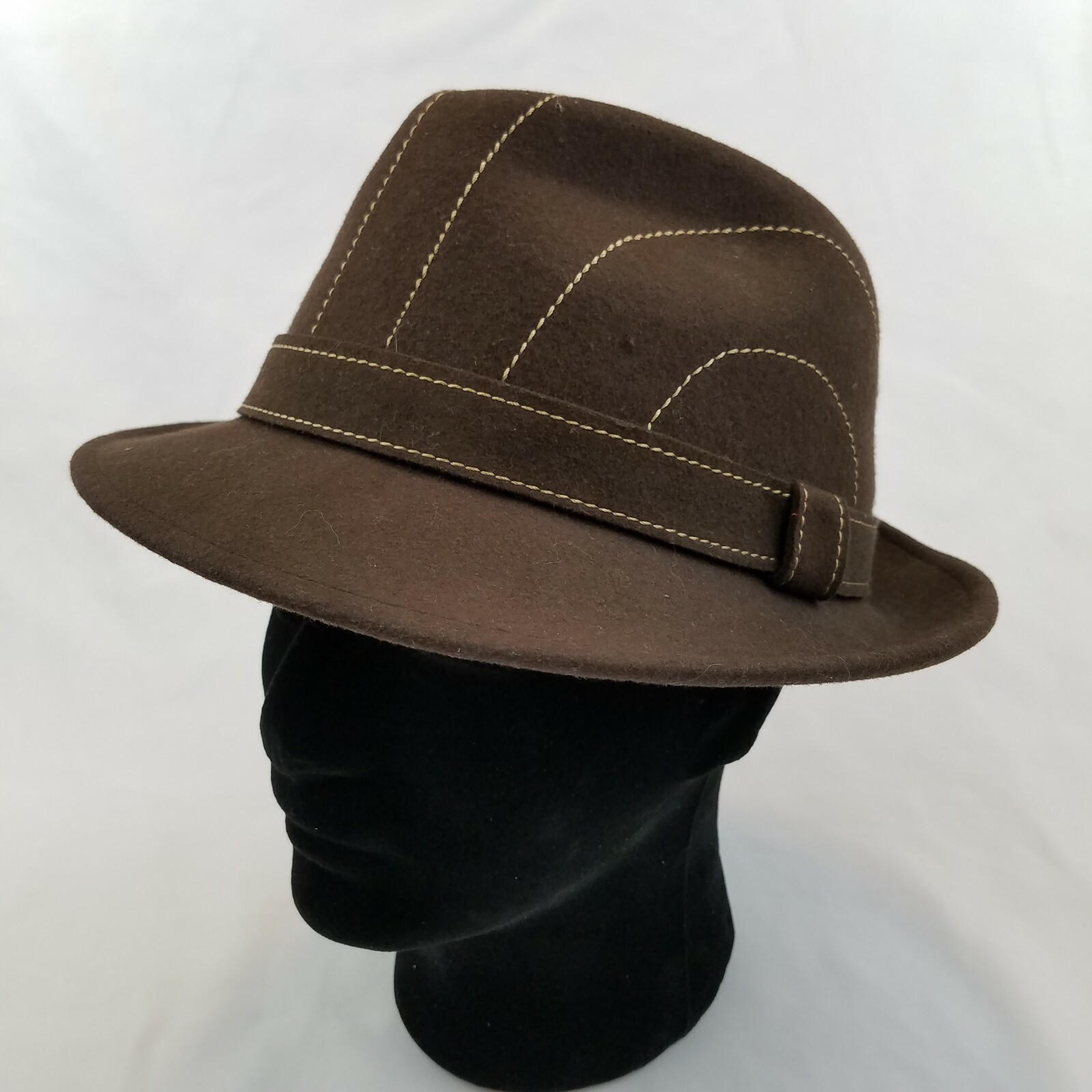 Brown Striped Wool Fedora Cougar Gangster Hat Size M-image