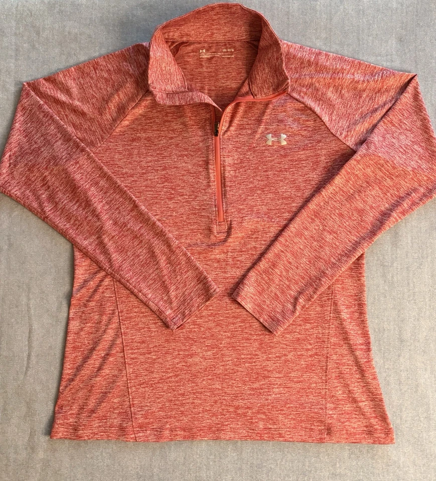 Under Armour Heat Gear Loose Stripe Red 1/4 Zip Women’s L Athleisure Breathable - Image 2 of 4