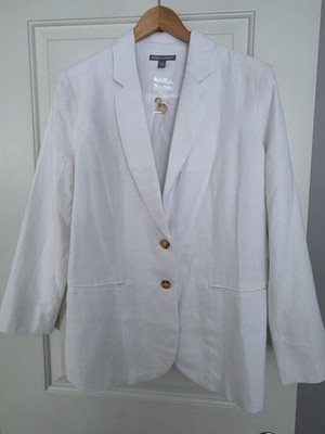 Jessica London White L8nen Blazer Womens 16W NWT Double Button Faux Pockets
