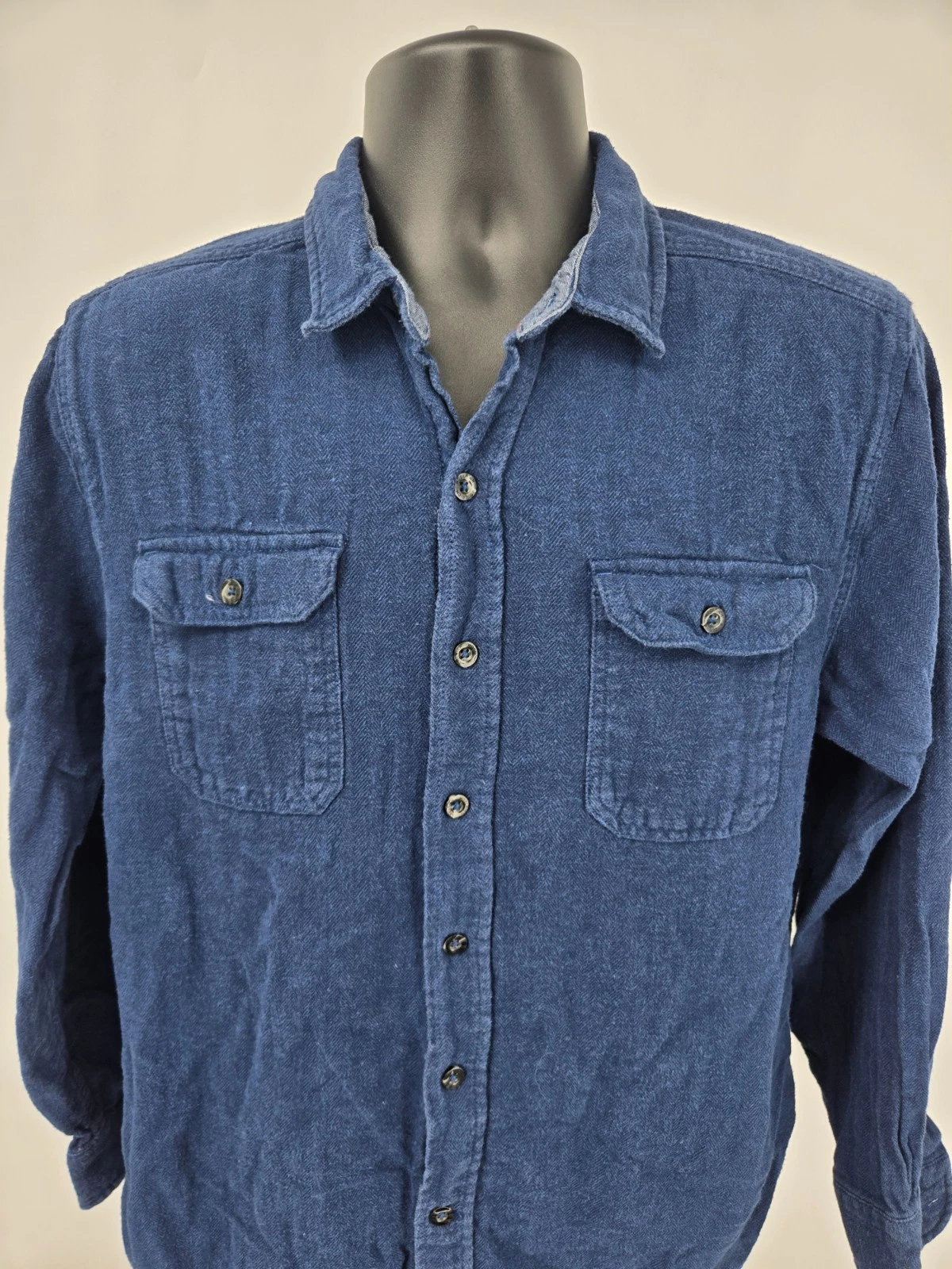 Woolrich Flannel Shirt Large Blue Thermal Casual Hiking Fishing Outdoor Men