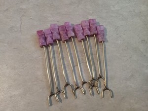 Vintage Chariot Carved Tiki Cocktail Forks Lot Of 9 Silver Tone Purple 