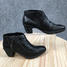 Rieker Boots Womens 38 Ankle Bootie Side Zip Almond Toe Block Heel Leather Black