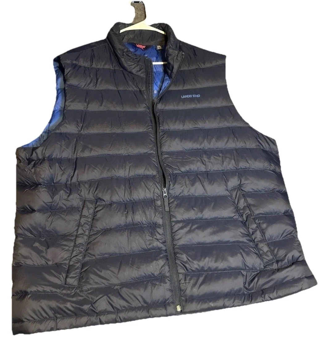 Lands End Puffer Down Vest Mens 2XL XXL Blue Lightweight Packable Outdoor Layers