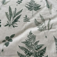 Fern Print White Linen Curtains With Velvet Trim On Lead Edge 228cm X 137cm.