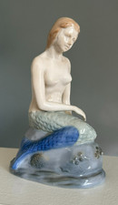 7" MERMAID on rock ceramic porcelain glazed figurine vintage nude glazed Denmark