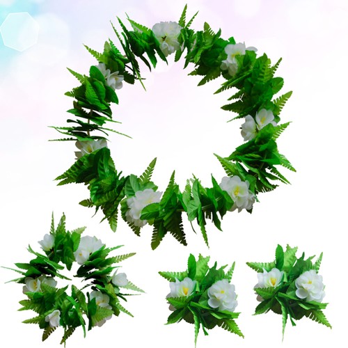 4 Pcs Garland Set Summer Luau Leaves Hawaiian Leaf Lei Crown Green Accessories - Picture 2 of 11