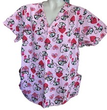 Scrubs Top Shirt Dr Nurse Medical Profession 3XL Valentines Pink Heart Monkey