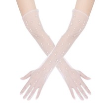 1 Pair Pearl Wedding Gloves - Elegant Long Tulle Bridal White Lace for Brides...