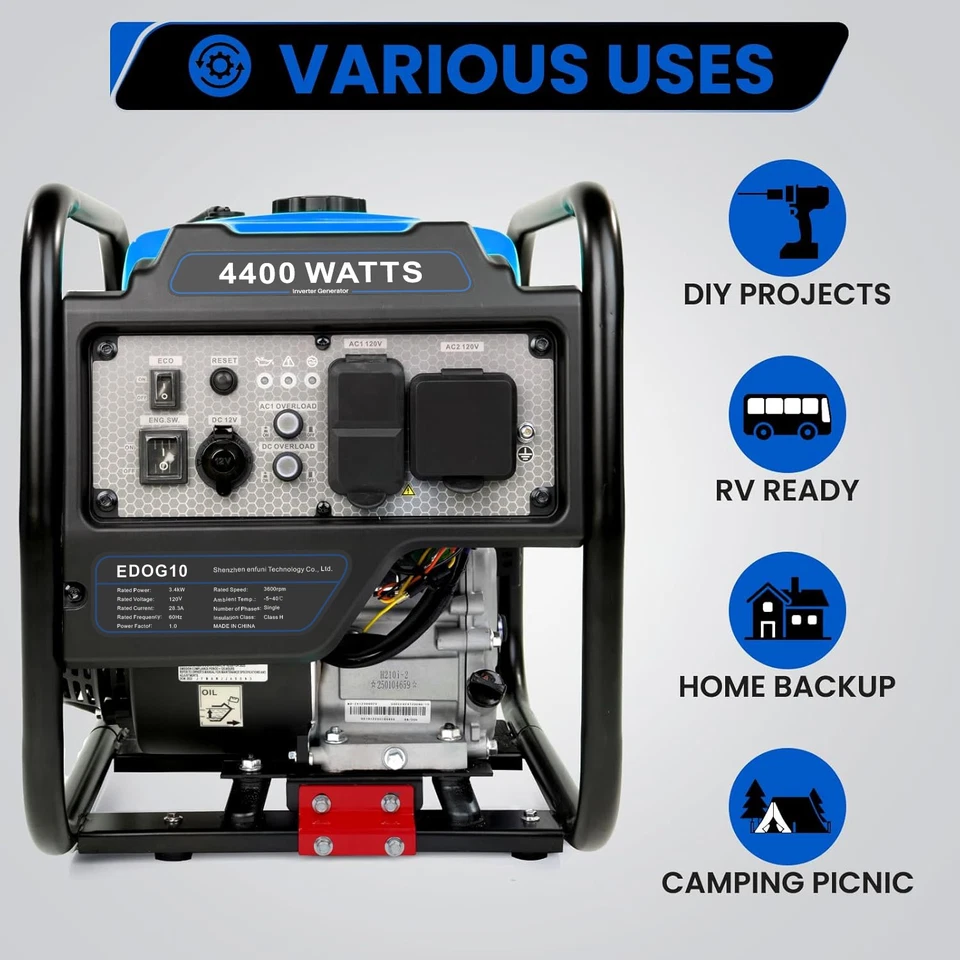 Generador de Gas 4400W Generador Portátil de Gasolina Energía Exterior 208CC Hogar Foto 4 de 4