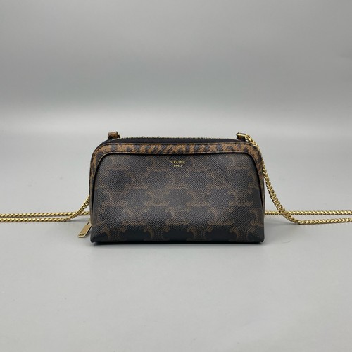 CELINE Besace Triomphe Canvas Crossbody Bag Brown AUTH