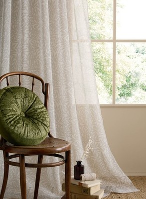 William Morris At Home Original Willow Slot Top Sheer Voile Panel Pair - Linen