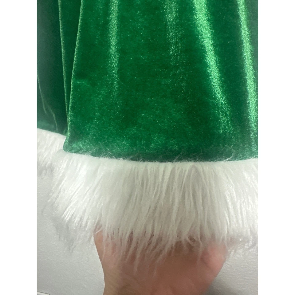 Праздник время девочек зеленый бархат меха отделки платье Рождественский наряд XS 4/5 - Изображение 4 из 4