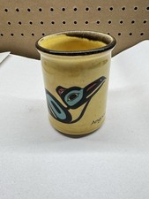 Vintage Angoon Alaska Raven Mug Signed Pottery Northwest Coast Style Cup