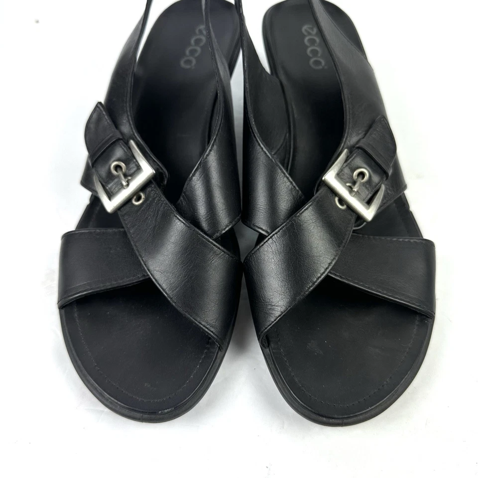 Zapatos de cuña Ecco Criss Cross 42 zapatos con cordones de cuero negro para mujer Foto 3 de 4