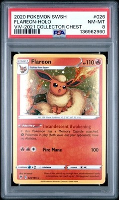 2020 POKEMON SWORD & SHIELD VIVID VOLTAGE #026 FLAREON-HOLO PSA 8