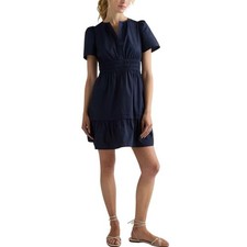 New Quince Women's Navy Blue Tiered Mini Dress Small Organic Poplin 4606-17