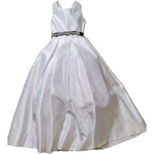 Rosebuds Size 4 Flower Girl Dress, White with Black Embezzled Removable Belt