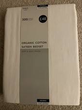 M&S Bedding Organic Cotton 300TC Sateen Double Duvet Cover & Pillowcase white