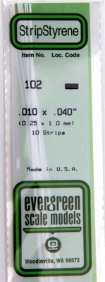 Evergreen Scale Models 102 .010'' x .040'' x 14'' Polystyrene Strips (Pack of 14)