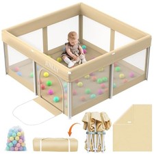 JUNLLY 50X50 FOLDABLE PLAYPEN WITH MAT OUTDOOR PLAYPEN OMZ-ZD-127 - KHAKI
