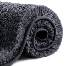16x24 inch Black Bath Mat Non-Slip Ultra Soft Absorbent Microfiber Bathroom