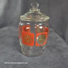 Vtg MCM Jeanette Glass Condiment Jar With Lid Red Gold Atomic Starbursts