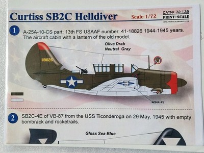 PRINT SCALE 1/72 CURTISS SB2C HELLDIVER DECAL 72-139