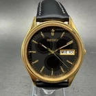 Seiko Watch Men 34mm Black Dial Gold Tone Daydate Round 7N43-8A89 New Battery AB