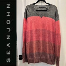 SeanJohn Men's Striped Red Heather V Neck Long Sleeved Sweater. Size 2XL.
