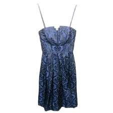 Watters & Watters Navy Brocade Satin Dress Convertible Strapless Textured Size 6