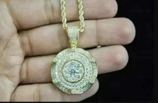 2Ct Round Lab Created Diamond Medallion Pendant Charm 14K Yellow Gold Plated