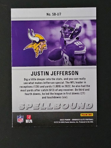 Justin Jefferson 2023 Donruss Elite Spellbound Pink #SB-JJ7 Minnesota Vikings - Picture 2 of 2