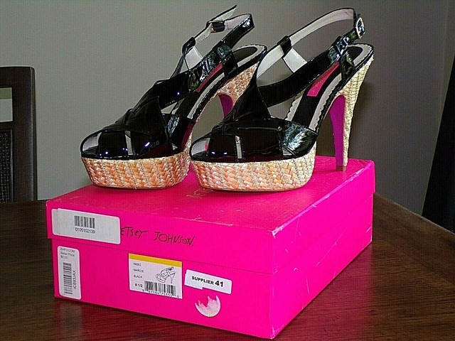 BETSEY JOHNSON Black Patent Leather MARCIE High Heel Rattan Platform Sandals 8.5 | eBay