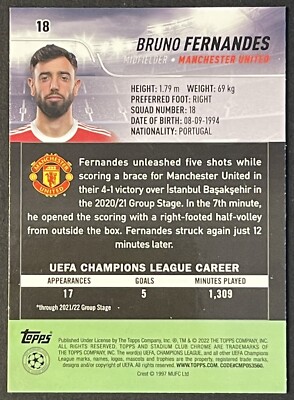 2021-22 STADIUM CLUB CHROME UEFA BRUNO FERNANDES BLUE PRISM #18