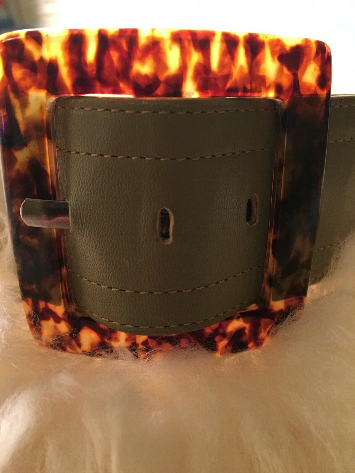 SAINT LAURENT Cintura YSL con fibbia quadrata tartaruga pelle tortora sagomata e cucitura superiore XS