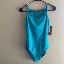 Mirella dance leotard- crinkle mesh back- cami- blue- large