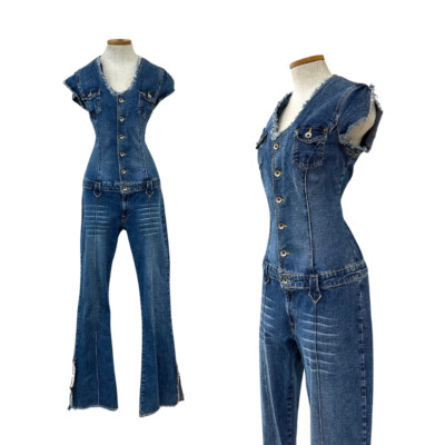 パンツ deadstock  vintage DUNLOP jumpsuits dj Singreiny American Retro Streetwear Denim Jumpsuits Zipper