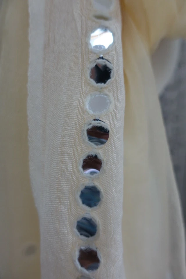 Cream linen silk chunni shawl sarong dupatta Bollywood Indian SKU18000 Foto 2 de 4