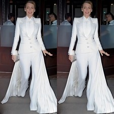 White Long Jacket Suits for Women Modern Evening 2Pcs Slim Prom Party Outfit