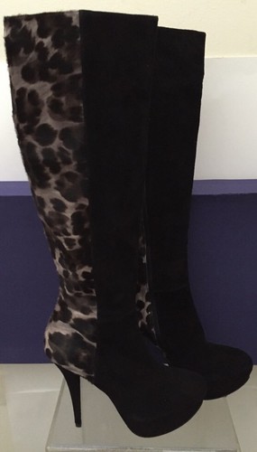 Stuart Weitzman VIVID Leopard Platform Tall Boot Black Suede Bootie 8.5 NEW - Picture 4 of 9