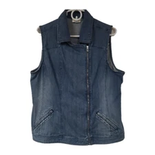 Chicos Platinum Womens Full Zip Sleeveless Zip Pockets Blue Denim Shirt Vest 