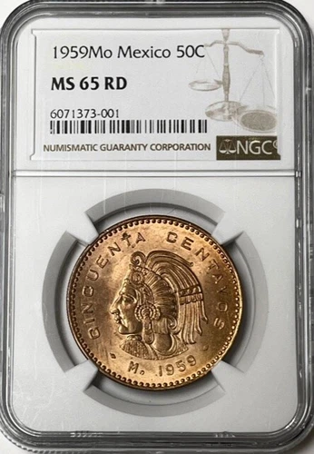 MEXICO - 50 Centavos - 1959 Mo. - NGC MS-65 Red - GEM Brilliant Uncirculated!