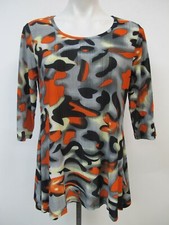 Women's Travel Knit Tunic Tops 3/4 Sleeve Animal Print Shark Bite Hem Size S~1X