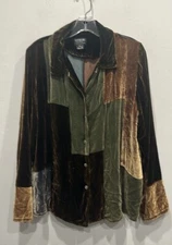 Citron Velvet button down color block long sleeve shirt  brown green Small flaws