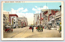 Postcard 1922 Broad Street Newark N.J. Hotel Florist Eye Testing Traffic Cop A6