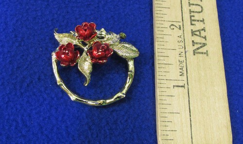 Trinket Box Valentines Heart Shaped Red Rose Brooch Enamel Gold Tone Gerry 2 Lot - Picture 2 of 4