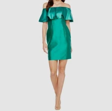 $149 Adrianna Papell Women's Green Off The Shoulder Mini Sheath Dress Size 4