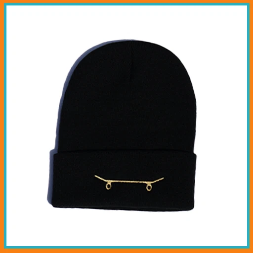 SKATEBOARD BEANIE - Embroidered Knit Cuffed Premium Classic Hat Cap (BLACK)
